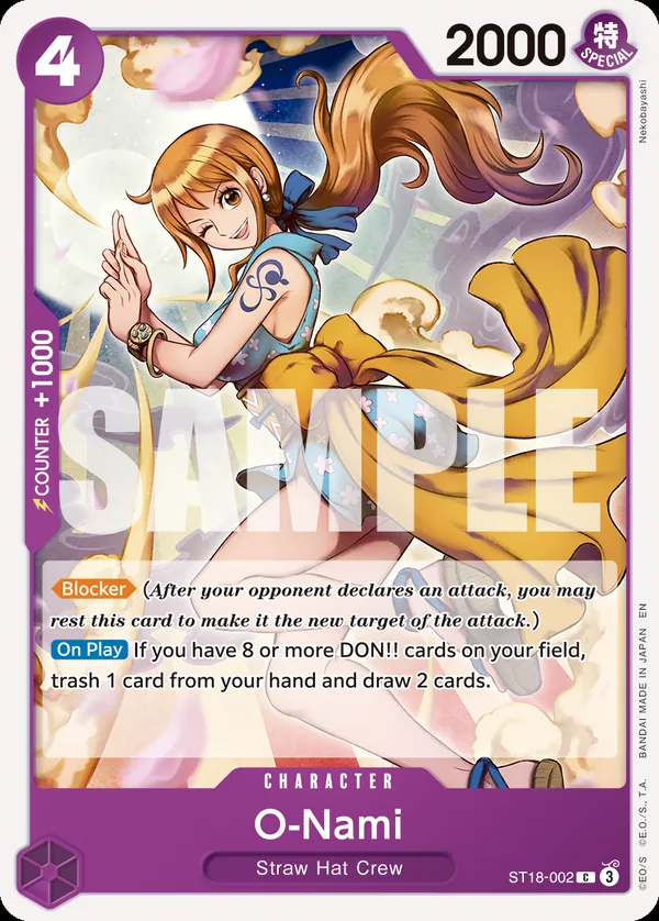 2025 One Piece Card Game One Piece Card The Best Vol. 2 (PRB-02) #ST18-002 O-Nami Reprint; official card image from the Bandai card list; publisher sample markings retained