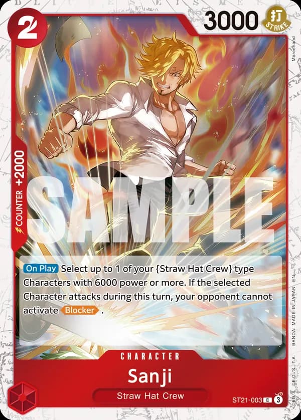 2025 One Piece Card Game One Piece Card The Best Vol. 2 (PRB-02) #ST21-003 Sanji Parallel; official card image from the Bandai card list; publisher sample markings retained