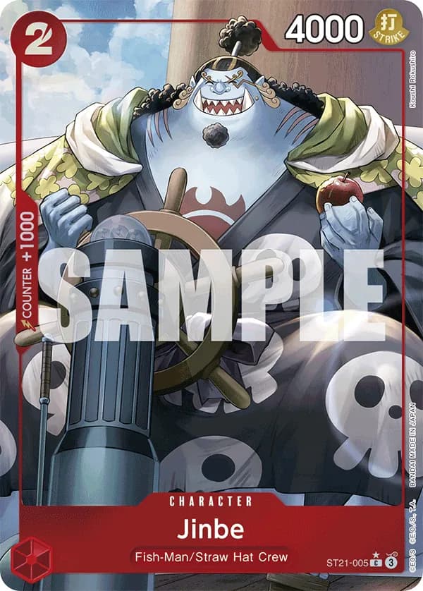 2025 One Piece Card Game GEAR5 (ST-21) #ST21-005 Jinbe Parallel; official card image from the Bandai card list; publisher sample markings retained