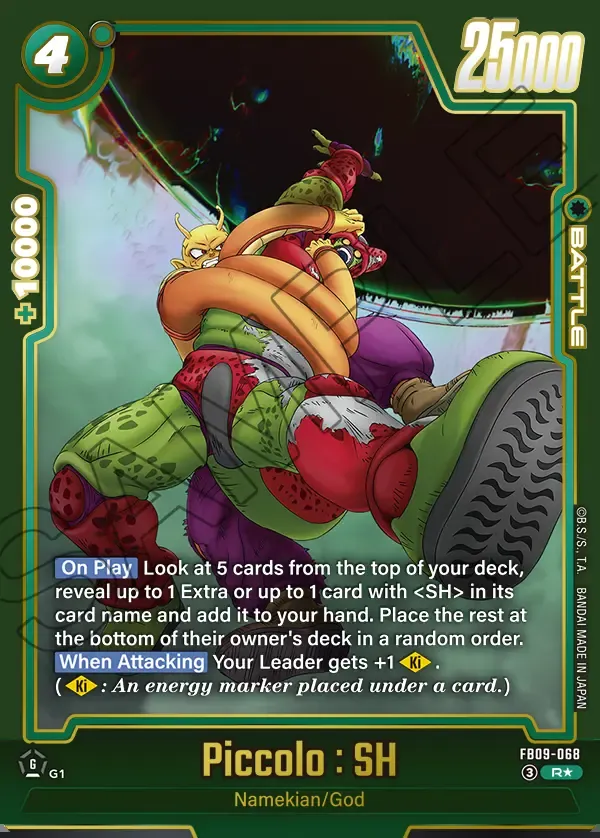 2026 Dragon Ball Super Card Game Fusion World Dual Evolution (FB09) #FB09-068 Piccolo : SH Parallel; official card image from the Bandai card database; publisher sample markings retained