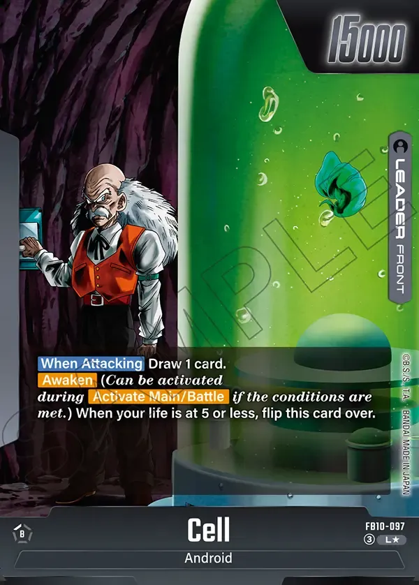 2026 Dragon Ball Super Card Game Fusion World Cross Force (FB10) #FB10-097 Cell Parallel; official card image from the Bandai card database; publisher sample markings retained