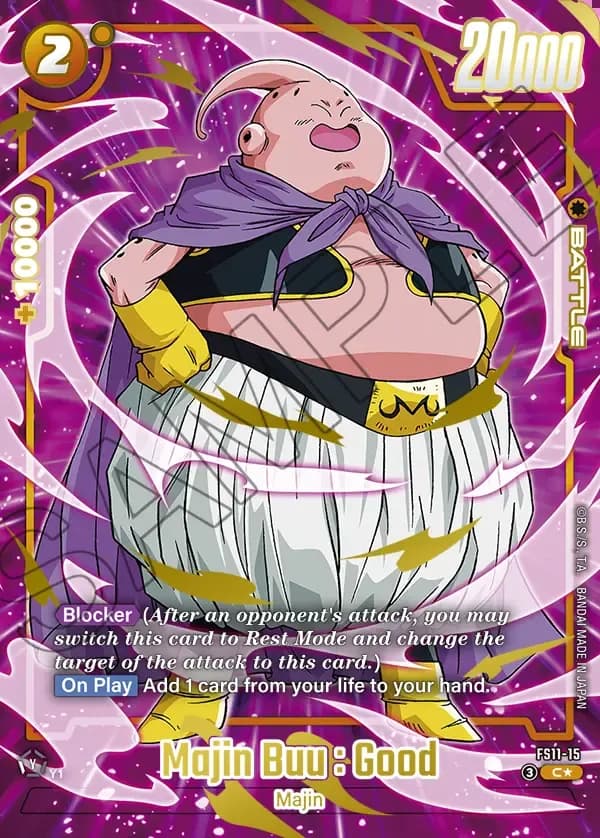 2026 Dragon Ball Super Card Game Fusion World Starter Deck EX The Phase of Evolution (FS11) #FS11-15 Majin Buu : Good Parallel; official card image from the Bandai card database; publisher sample markings retained