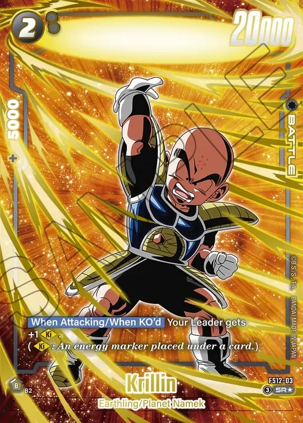 2026 Dragon Ball Super Card Game Fusion World Starter Deck EX The Beat of Ki (FS12) #FS12-03 Krillin Parallel; official card image from the Bandai card database; publisher sample markings retained