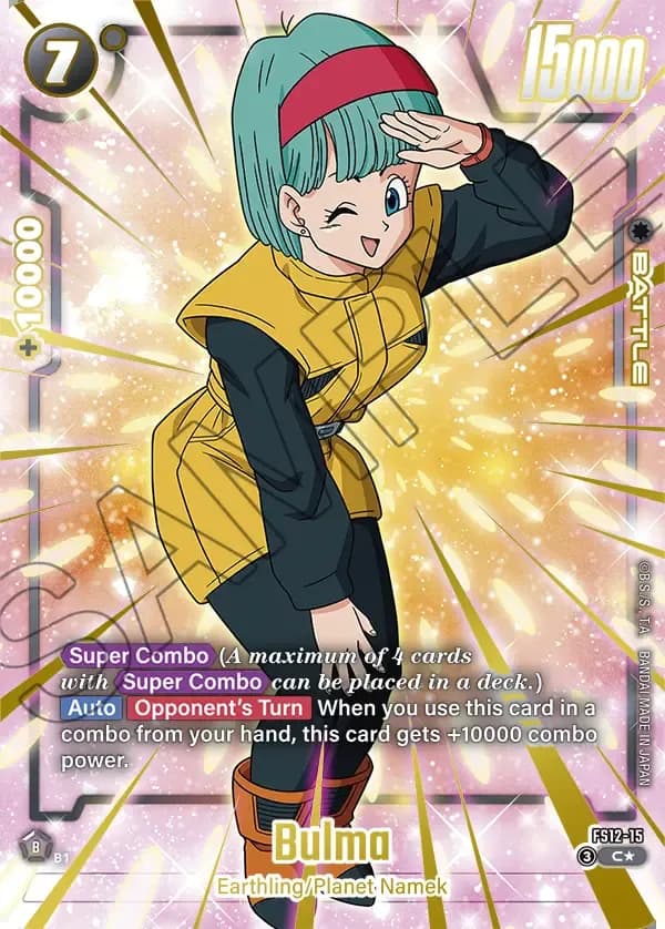 2026 Dragon Ball Super Card Game Fusion World Starter Deck EX The Beat of Ki (FS12) #FS12-15 Bulma Parallel; official card image from the Bandai card database; publisher sample markings retained