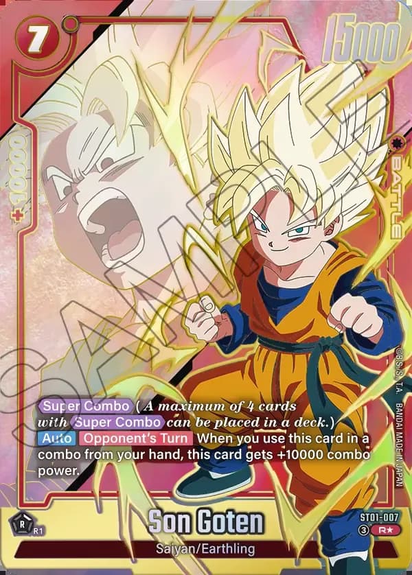 2026 Dragon Ball Super Card Game Fusion World Story Booster 01 (ST01) #ST01-007 Son Goten Parallel; official card image from the Bandai card database; publisher sample markings retained