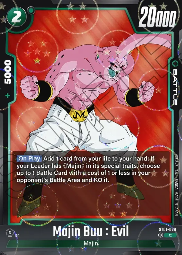 2026 Dragon Ball Super Card Game Fusion World Story Booster 01 (ST01) #ST01-029 Majin Buu : Evil Parallel; official card image from the Bandai card database; publisher sample markings retained