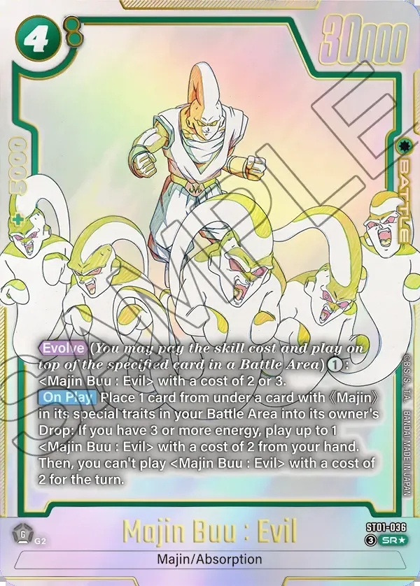 2026 Dragon Ball Super Card Game Fusion World Story Booster 01 (ST01) #ST01-036 Majin Buu : Evil Parallel; official card image from the Bandai card database; publisher sample markings retained