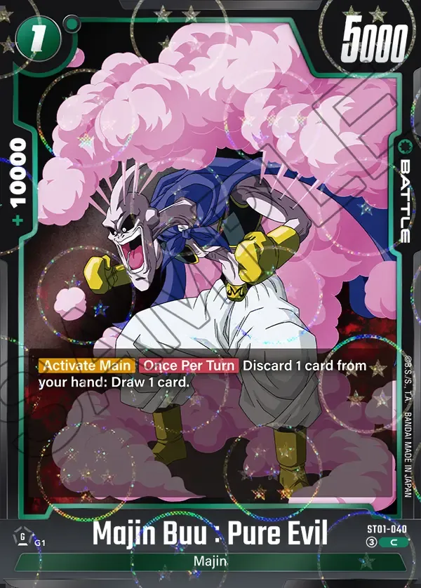 2026 Dragon Ball Super Card Game Fusion World Story Booster 01 (ST01) #ST01-040 Majin Buu : Pure Evil Parallel; official card image from the Bandai card database; publisher sample markings retained
