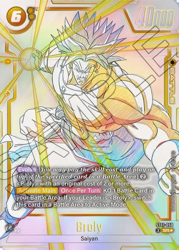 2026 Dragon Ball Super Card Game Fusion World Story Booster 01 (ST01) #ST01-050 Broly Parallel; official card image from the Bandai card database; publisher sample markings retained