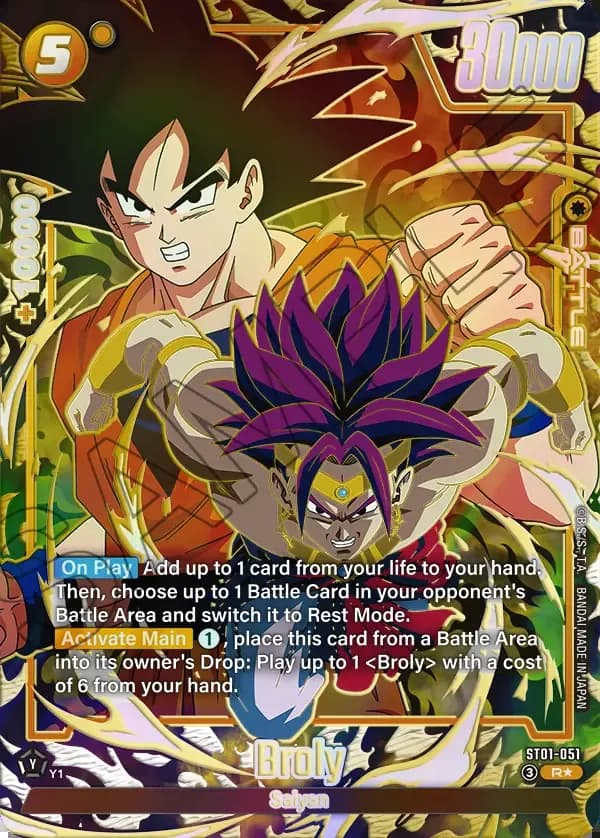 2026 Dragon Ball Super Card Game Fusion World Story Booster 01 (ST01) #ST01-051 Broly Parallel; official card image from the Bandai card database; publisher sample markings retained