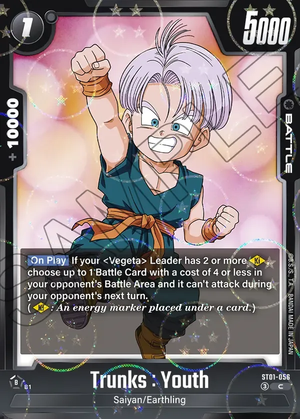 2026 Dragon Ball Super Card Game Fusion World Story Booster 01 (ST01) #ST01-056 Trunks : Youth Parallel; official card image from the Bandai card database; publisher sample markings retained