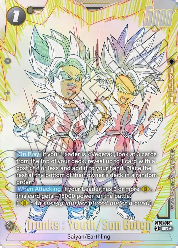 2026 Dragon Ball Super Card Game Fusion World Story Booster 01 (ST01) #ST01-058 Trunks : Youth/Son Goten Parallel; official card image from the Bandai card database; publisher sample markings retained