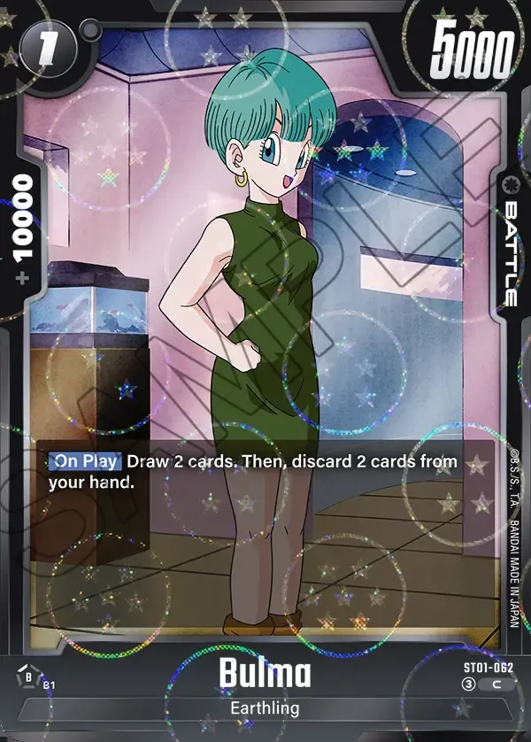 2026 Dragon Ball Super Card Game Fusion World Story Booster 01 (ST01) #ST01-062 Bulma Parallel; official card image from the Bandai card database; publisher sample markings retained