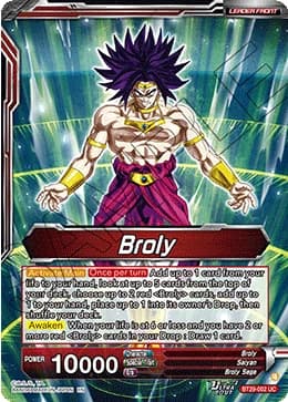 2026 Dragon Ball Super Card Game Masters Fearsome Rivals (DBS-B29) #BT29-002_PR Broly Special Leader Rare; official card image from the Bandai card database; publisher sample markings retained where present