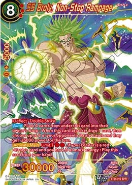 2026 Dragon Ball Super Card Game Masters Fearsome Rivals (DBS-B29) #BT29-012_SPR SS Broly, Non-Stop Rampage Special Rare; official card image from the Bandai card database; publisher sample markings retained where present