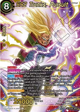 2026 Dragon Ball Super Card Game Masters Fearsome Rivals (DBS-B29) #BT29-097_SPR SS2 Trunks, Pursuit Special Rare; official card image from the Bandai card database; publisher sample markings retained where present