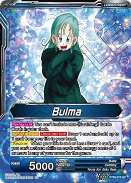 2026 Dragon Ball Super Card Game Masters Three Glorious Fighters (DBS-B30) #BT30-016_PR Bulma Special Leader Rare; official card image from the Bandai card database; publisher sample markings retained where present