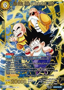 2026 Dragon Ball Super Card Game Masters Three Glorious Fighters (DBS-B30) #BT30-144 Son Goku, Krillin, & Master Roshi, Trinity Concept Rare; official card image from the Bandai card database; publisher sample markings retained where present