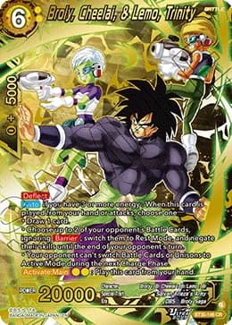 2026 Dragon Ball Super Card Game Masters Three Glorious Fighters (DBS-B30) #BT30-146 Broly, Cheelai, & Lemo, Trinity Concept Rare; official card image from the Bandai card database; publisher sample markings retained where present