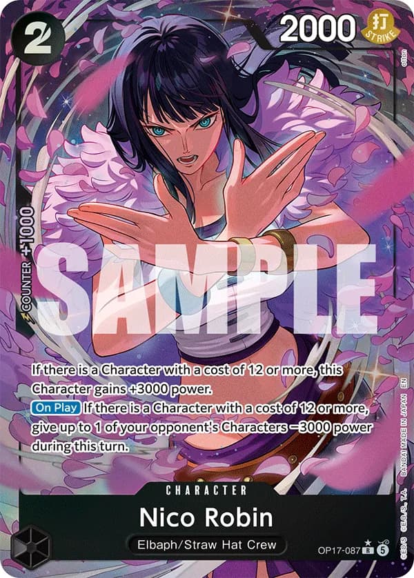 2026 One Piece Card Game The World's Strongest Warriors (OP-17) #OP17-087 Nico Robin Parallel; official card image from the Bandai card list; publisher sample markings retained