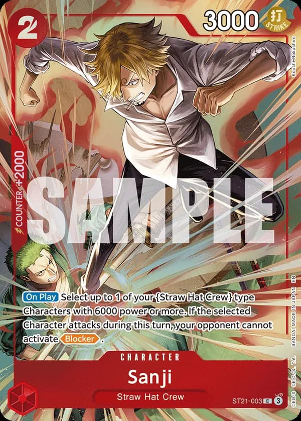 2026 One Piece Card Game Premium Card Collection -Best Selection Vol.6- #ST21-003 Sanji Parallel; official card image from the Bandai card list; publisher sample markings retained