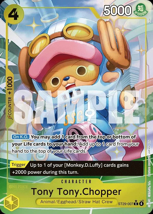 2026 One Piece Card Game Egghead (ST-29) #ST29-007 Tony Tony.Chopper Parallel; official card image from the Bandai card list; publisher sample markings retained