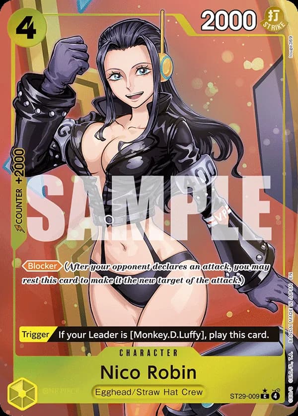 2026 One Piece Card Game Egghead (ST-29) #ST29-009 Nico Robin Parallel; official card image from the Bandai card list; publisher sample markings retained