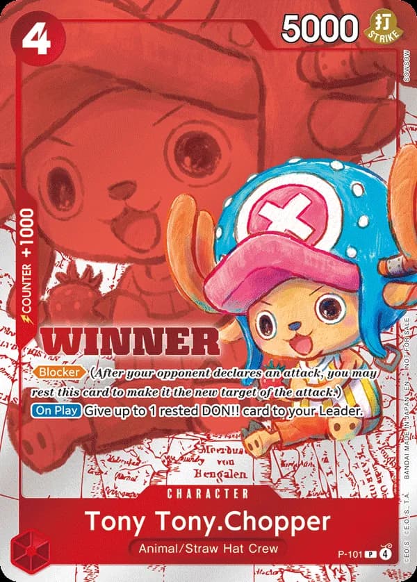 2026 One Piece Card Game Winner Pack 2026 Vol. 2 #P-101 Tony Tony.Chopper Parallel; official card image from the Bandai card list; publisher sample markings retained