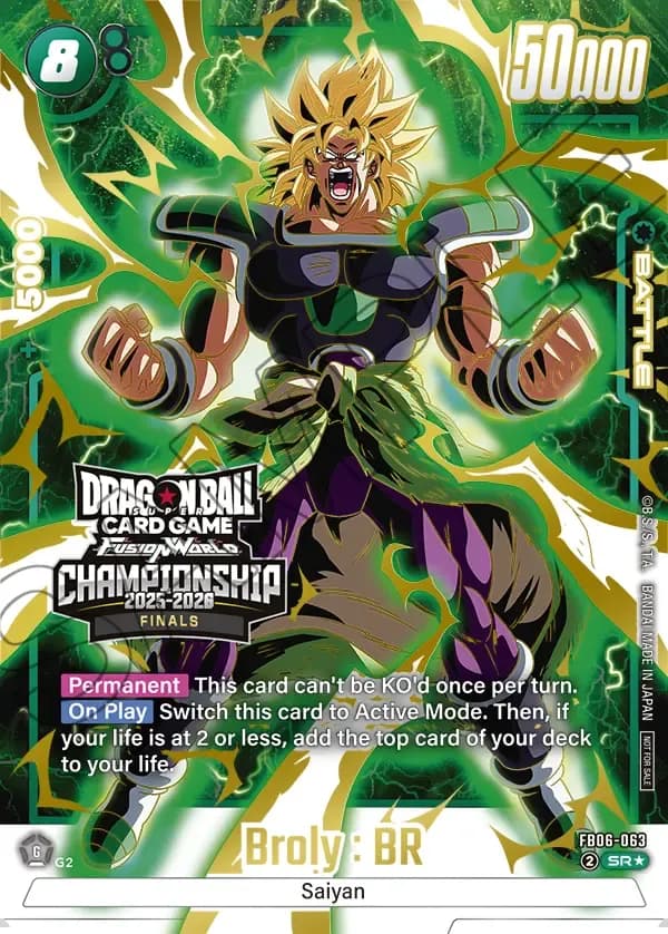 Dragon Ball Super Card Game Fusion World CHAMPIONSHIP 2025-2026 FINALS Top 64 #FB06-063 Broly : BR Parallel; official card image from the Bandai card database; publisher sample markings retained