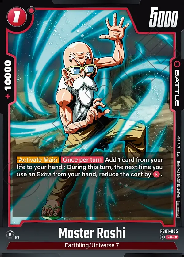 Dragon Ball Super Card Game Fusion World Championship Pack01 #FB01-005 Master Roshi Parallel; official card image from the Bandai card database; publisher sample markings retained