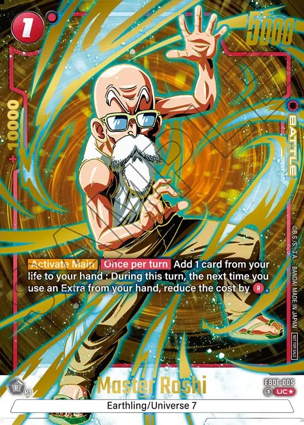 Dragon Ball Super Card Game Fusion World Championship Pack01 #FB01-005 Master Roshi Parallel; official card image from the Bandai card database; publisher sample markings retained