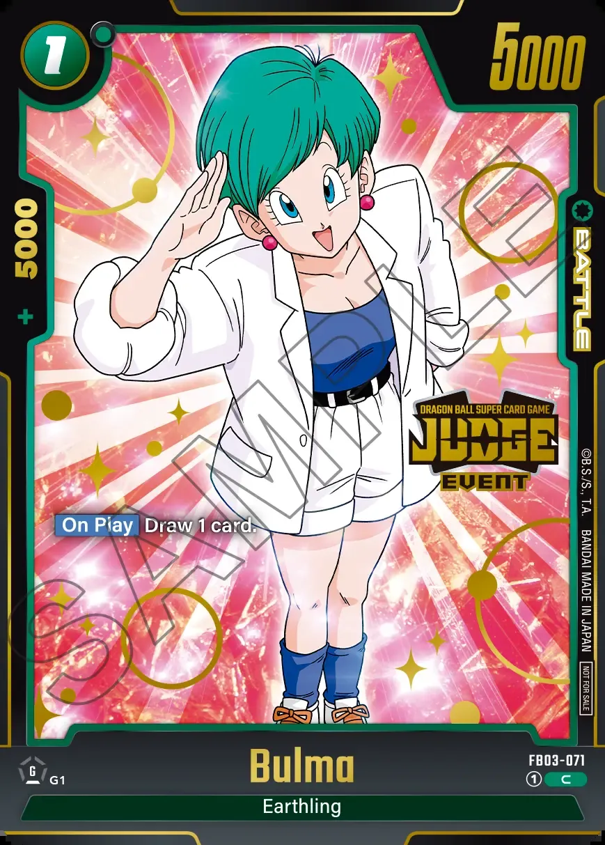Dragon Ball Super Card Game Fusion World Judge Pack 02 EVENT JUDGE #FB03-071 Bulma Parallel; official card image from the Bandai card database; publisher sample markings retained