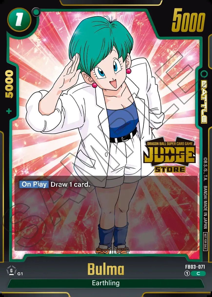 Dragon Ball Super Card Game Fusion World Judge Pack 02 STORE JUDGE #FB03-071 Bulma Parallel; official card image from the Bandai card database; publisher sample markings retained