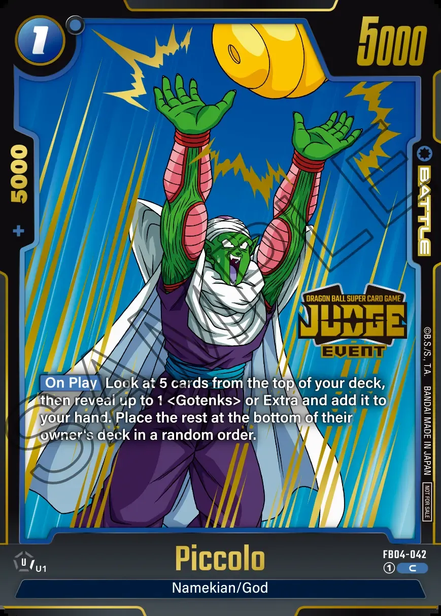 Dragon Ball Super Card Game Fusion World Judge Pack 03 EVENT JUDGE #FB04-042 Piccolo Parallel; official card image from the Bandai card database; publisher sample markings retained