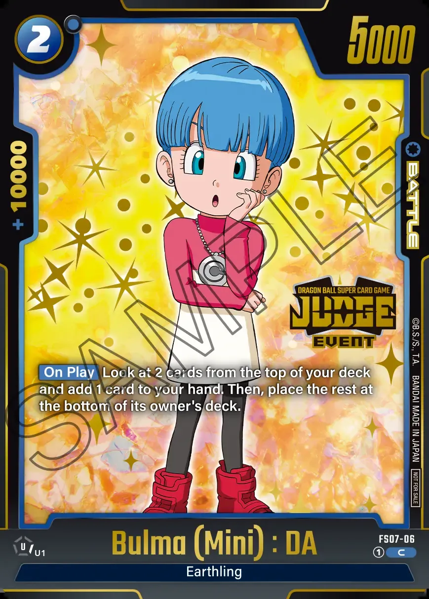 Dragon Ball Super Card Game Fusion World Judge Pack 03 EVENT JUDGE #FS07-06 Bulma (Mini) : DA Parallel; official card image from the Bandai card database; publisher sample markings retained