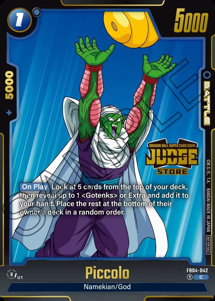 Dragon Ball Super Card Game Fusion World Judge Pack 03 STORE JUDGE #FB04-042 Piccolo Parallel; official card image from the Bandai card database; publisher sample markings retained