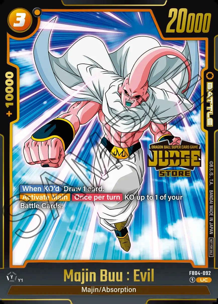Dragon Ball Super Card Game Fusion World Judge Pack 03 STORE JUDGE #FB04-092 Majin Buu : Evil Parallel; official card image from the Bandai card database; publisher sample markings retained