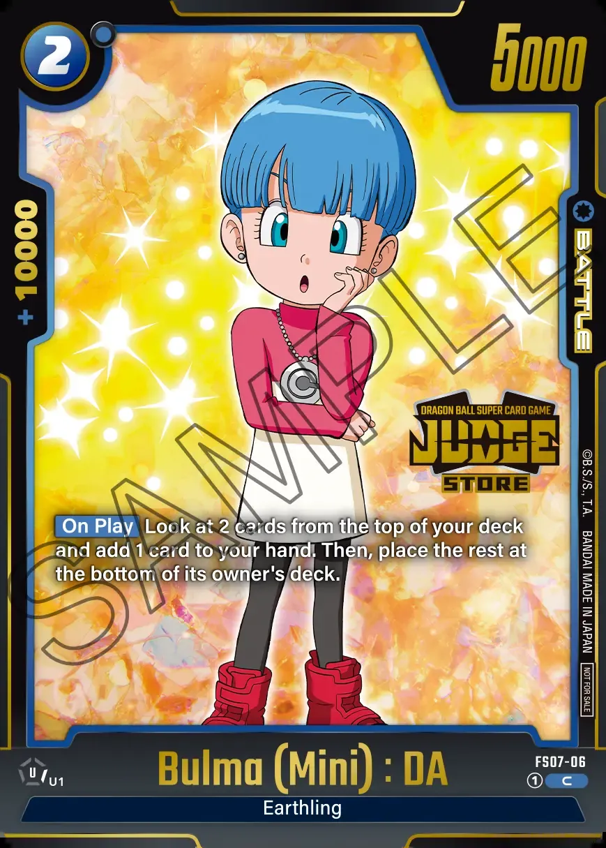 Dragon Ball Super Card Game Fusion World Judge Pack 03 STORE JUDGE #FS07-06 Bulma (Mini) : DA Parallel; official card image from the Bandai card database; publisher sample markings retained