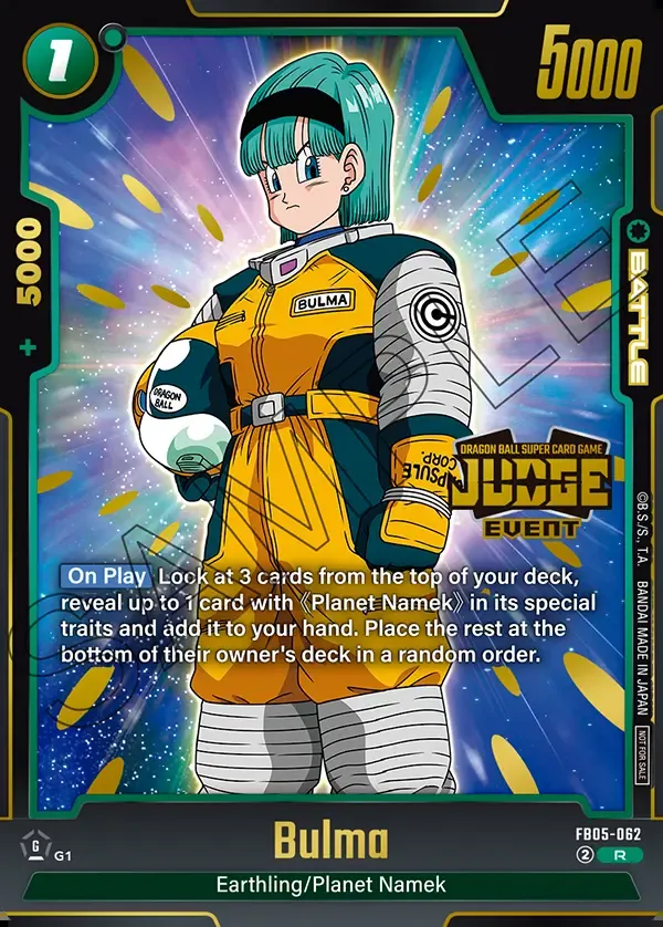 Dragon Ball Super Card Game Fusion World Judge Pack 04 EVENT JUDGE #FB05-062 Bulma Parallel; official card image from the Bandai card database; publisher sample markings retained