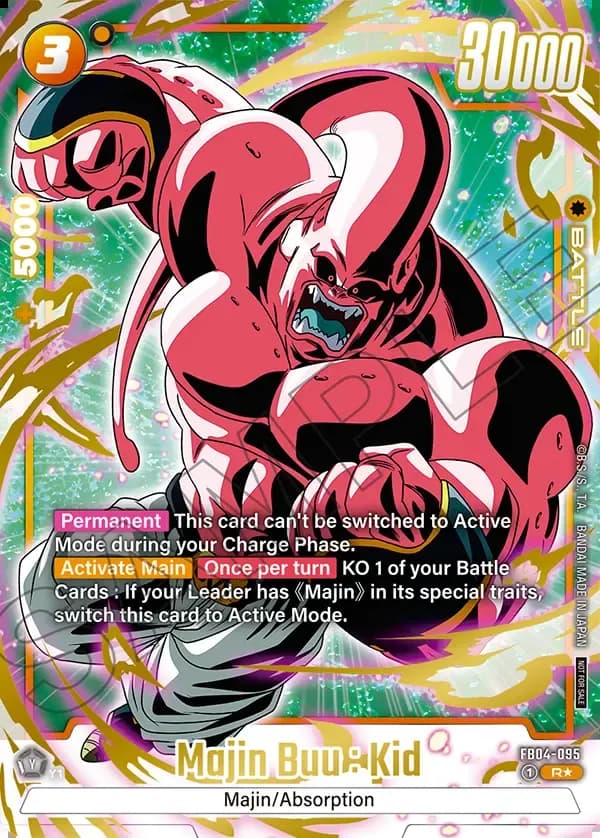 Dragon Ball Super Card Game Fusion World Limited Pack 01 #FB04-095 Majin Buu : Kid Parallel; official card image from the Bandai card database; publisher sample markings retained