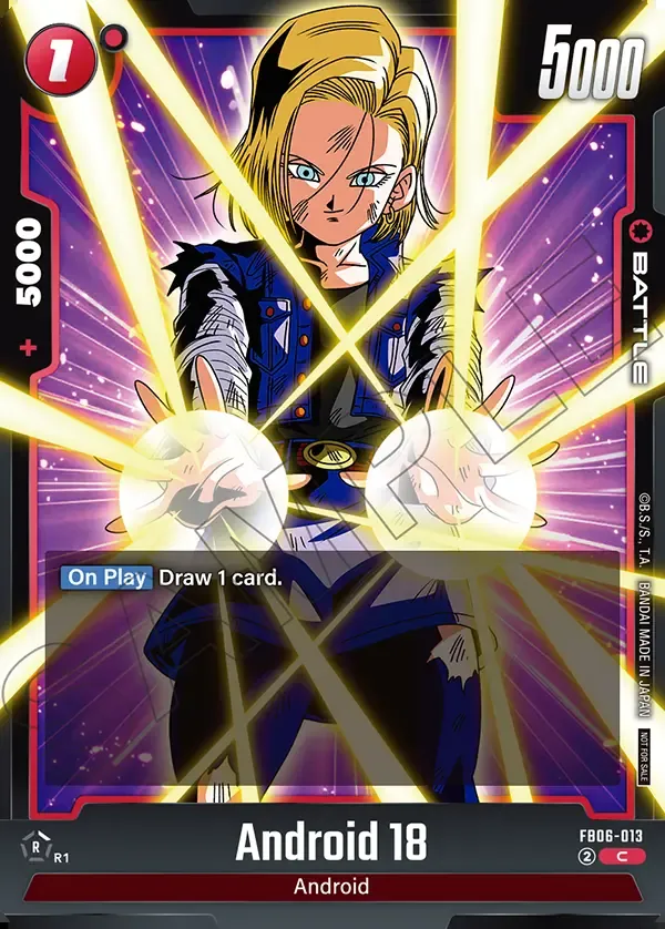Dragon Ball Super Card Game Fusion World Limited Pack 02 #FB06-013 Android 18 Parallel; official card image from the Bandai card database; publisher sample markings retained