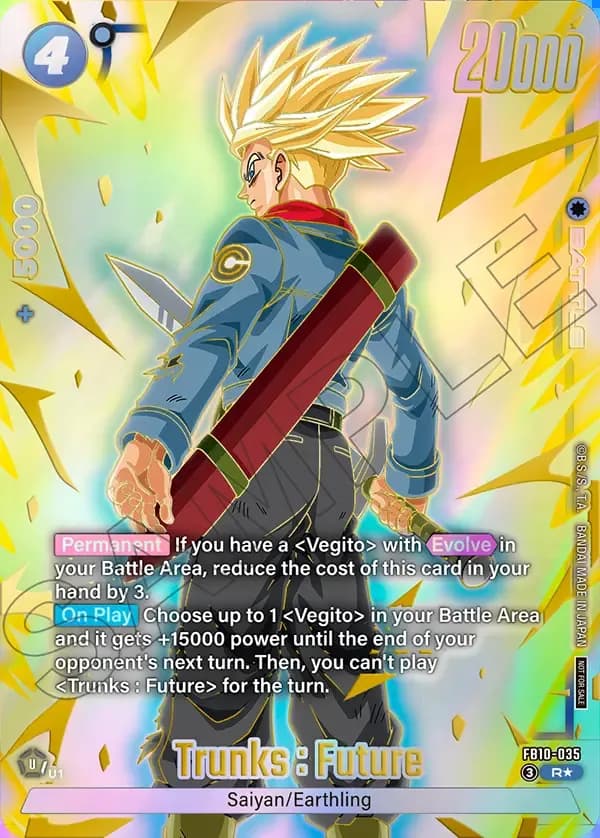 Dragon Ball Super Card Game Fusion World Limited Pack 26-27 WAVE2 #FB10-035 Trunks : Future Parallel; official card image from the Bandai card database; publisher sample markings retained