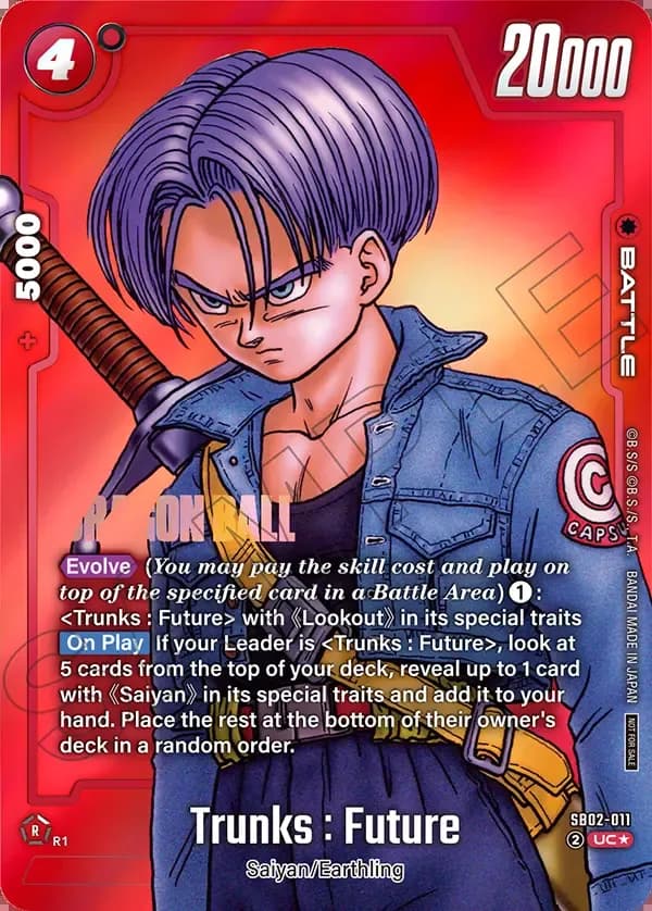 Dragon Ball Super Card Game Fusion World Limited Pack MANGA ver.02 #SB02-011 Trunks : Future Parallel; official card image from the Bandai card database; publisher sample markings retained