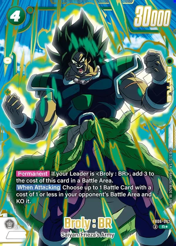 Dragon Ball Super Card Game Fusion World Premium Card Collection 02 #FB06-062 Broly : BR Parallel; official card image from the Bandai card database; publisher sample markings retained
