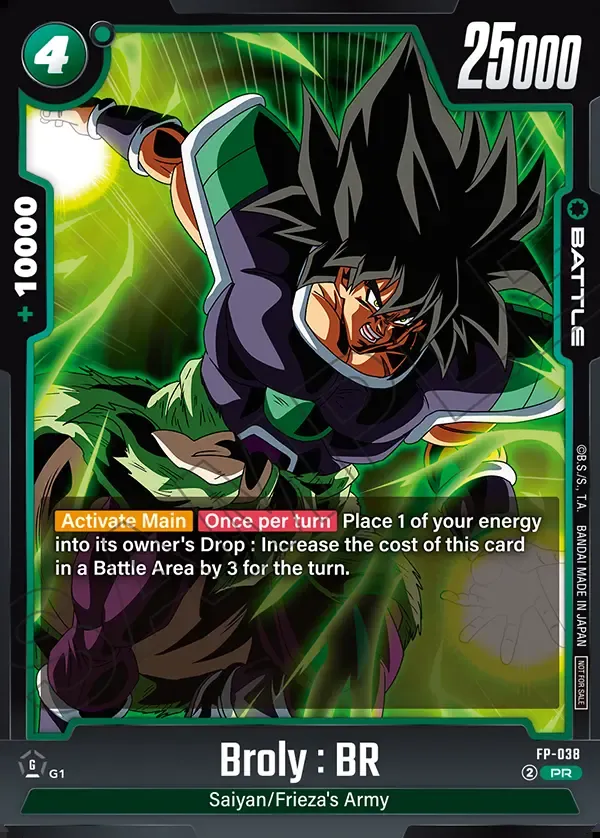 Dragon Ball Super Card Game Fusion World Promotion pack vol.6 #FP-038 Broly : BR; official card image from the Bandai card database; publisher sample markings retained