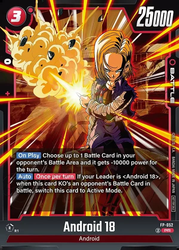 Dragon Ball Super Card Game Fusion World Tournament Pack08 #FP-052 Android 18; official card image from the Bandai card database; publisher sample markings retained