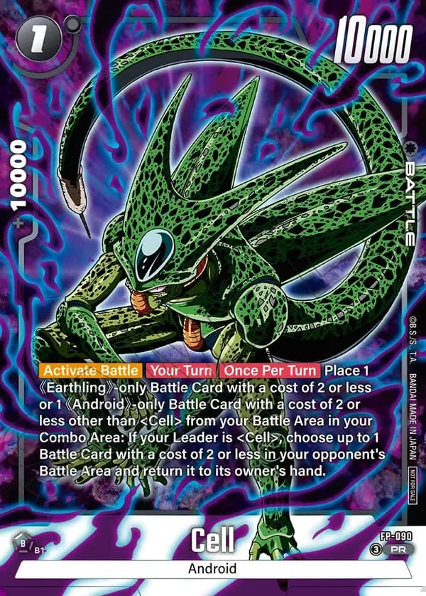 Dragon Ball Super Card Game Fusion World Tournament Pack 11 #FP-090 Cell; official card image from the Bandai card database; publisher sample markings retained