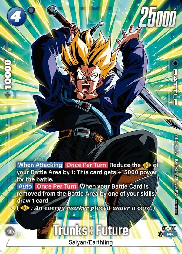 Dragon Ball Super Card Game Fusion World Tournament Pack12 #FP-098 Trunks : Future; official card image from the Bandai card database; publisher sample markings retained