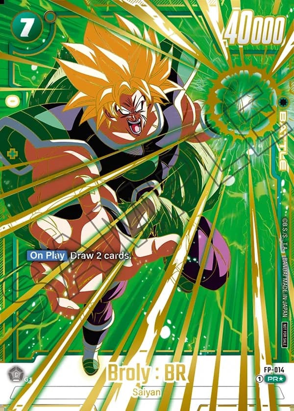 Dragon Ball Super Card Game Fusion World Selection Pack 01 FINALIST #FP-014 Broly : BR Parallel; official card image from the Bandai card database; publisher sample markings retained