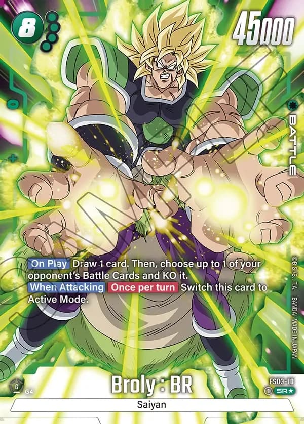 Dragon Ball Super Card Game Fusion World STARTER DECK -BROLY- Bonus pack #FS03-10 Broly : BR Parallel; official card image from the Bandai card database; publisher sample markings retained